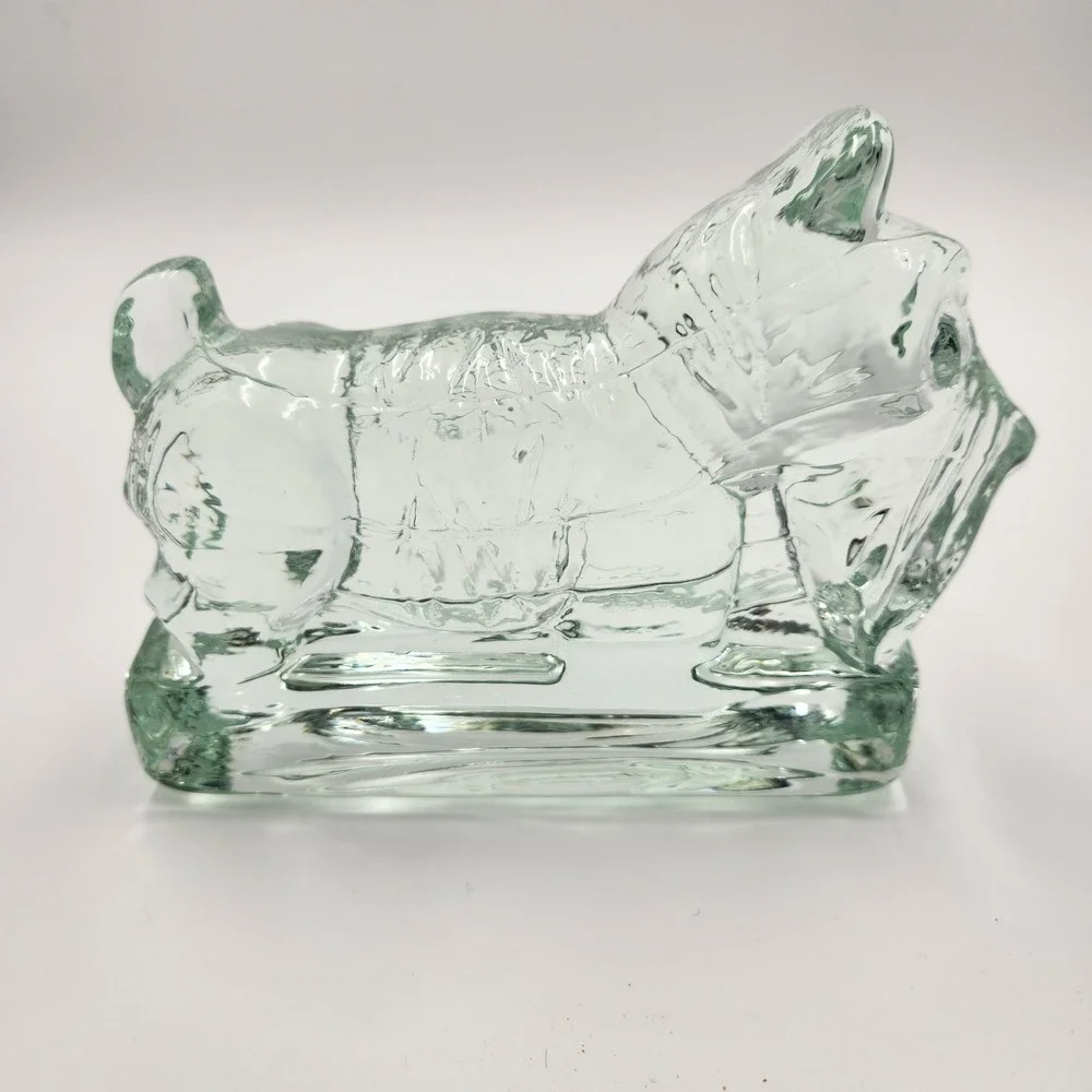 VTG Heisey Style Clear Glass Scottie Terrier Dog Paperweight Doorstop Bookend